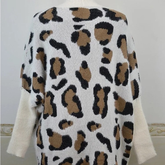 fuzzy women leopard animal print chunky knit jacket open front - Picture 8 of 15